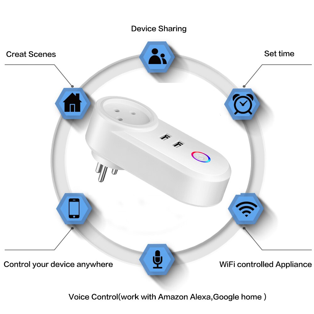Smart Home 10A EU/US plug power socket with USB