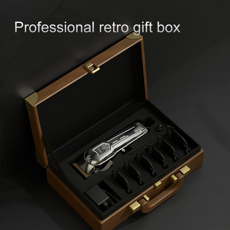 Riwa Hair Clipper Professional LED Display Steel Blades Haircut Kit Men Cordless Hair Trimmer With Barber Leather Suitcase