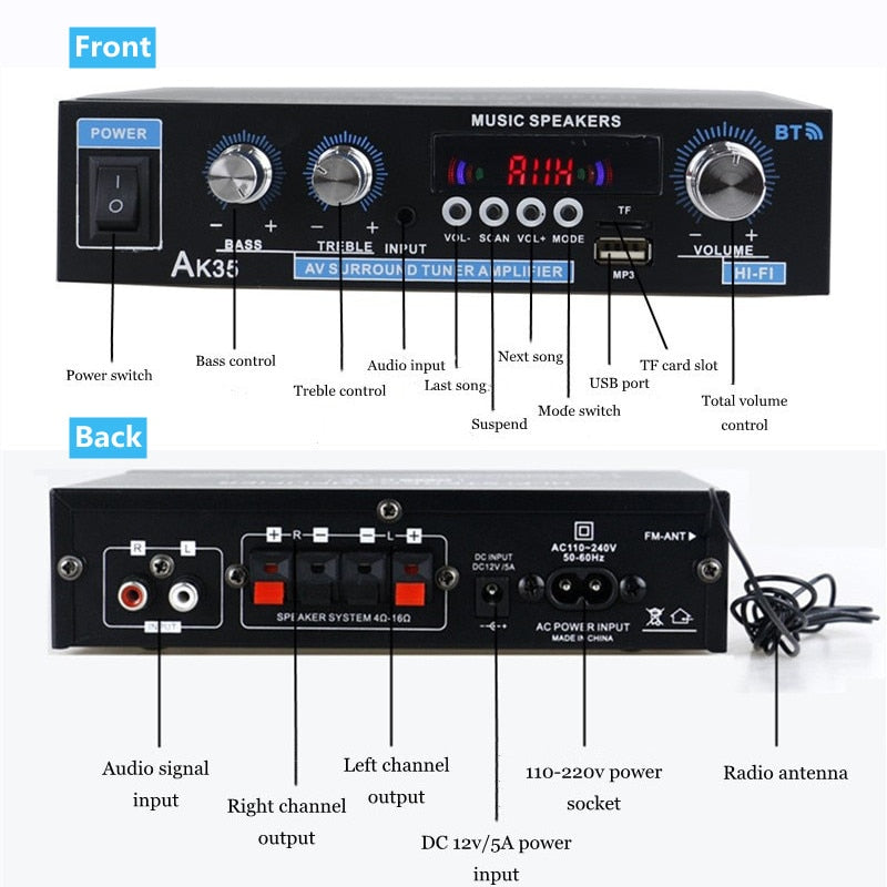 personal 800w Power Amplifier 2 Channel Bluetooth 5.0