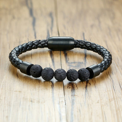 Titanium Men's Black Leather Volcanic