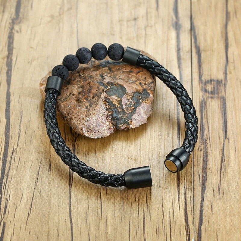 Titanium Men's Black Leather Volcanic