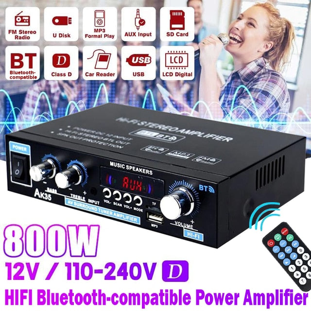 personal 800w Power Amplifier 2 Channel Bluetooth 5.0