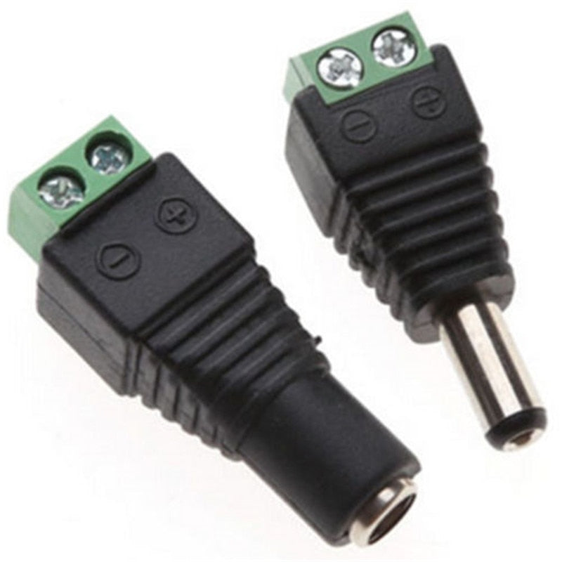 5.5mm x 2.1mm Female Male DC Power Plug Adapter for 5050 3528 5060 Single Color LED Strip and CCTV Cameras