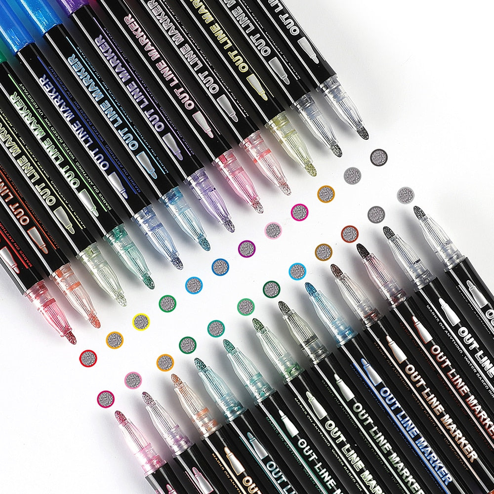 12-color Outline Metallic Markers