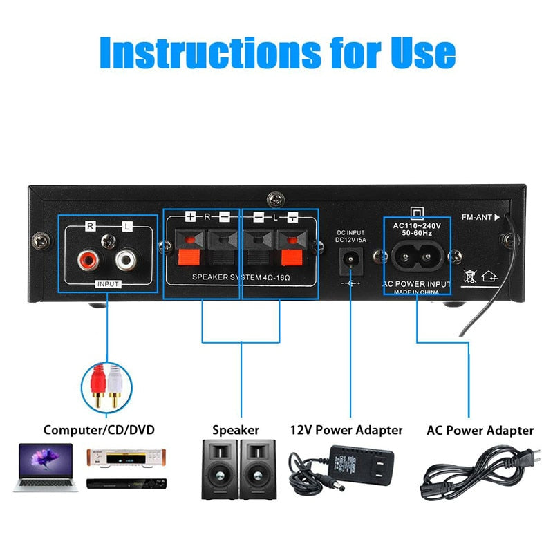 personal 800w Power Amplifier 2 Channel Bluetooth 5.0