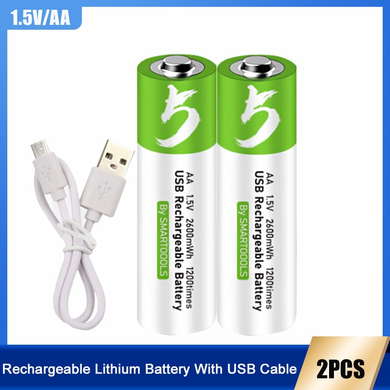 2600mWh 1.5V AA USB Rechargeable Li-ion Battery
