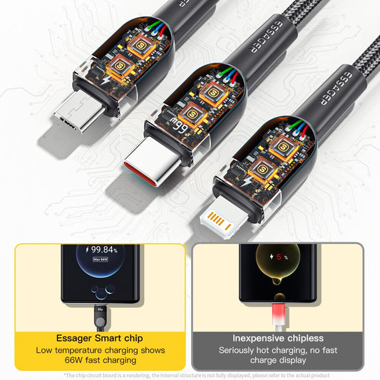 6A 66W 3 in 1 USB C Cable