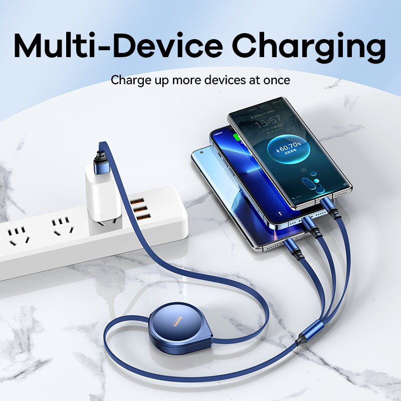 Merlin 3A 3 IN 1 USB Charge Cable Retractable