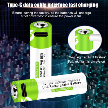 2600mWh 1.5V AA USB Rechargeable Li-ion Battery