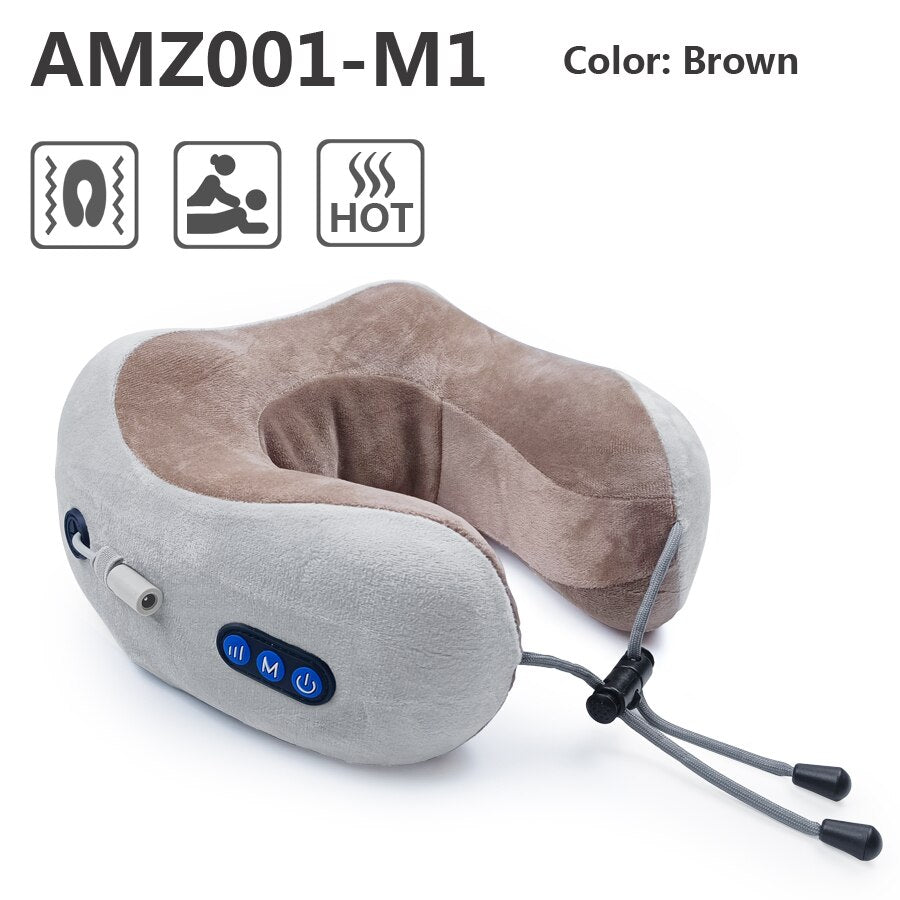 Travel neck store pillow with massager