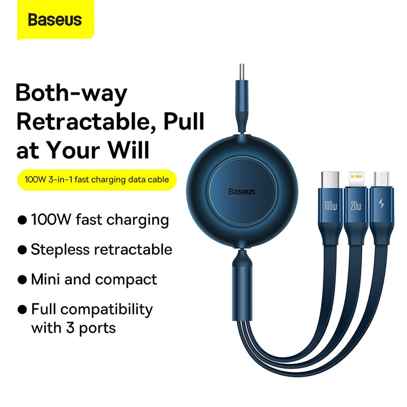 3-in-1 USB C Retractable Cable