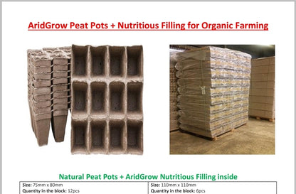 Natural Peat Pots + AridGrow desert organic farming