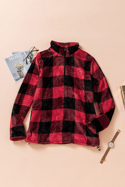 Plaid Print 1/4 Collar Sweatshirt