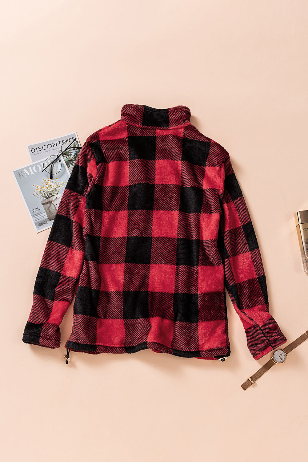 Plaid Print 1/4 Collar Sweatshirt