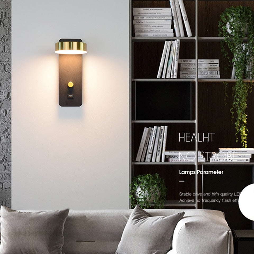 9W dimming wall lamp with USB