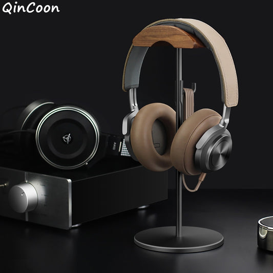 Black Walnut Wood & Aluminum Headphone Stand