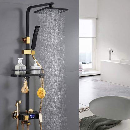 【Ships From：Ru】Bathroom Shower System Black Gold Handheld Shower Set Smart Thermostatic Digital Display Black Shower Head