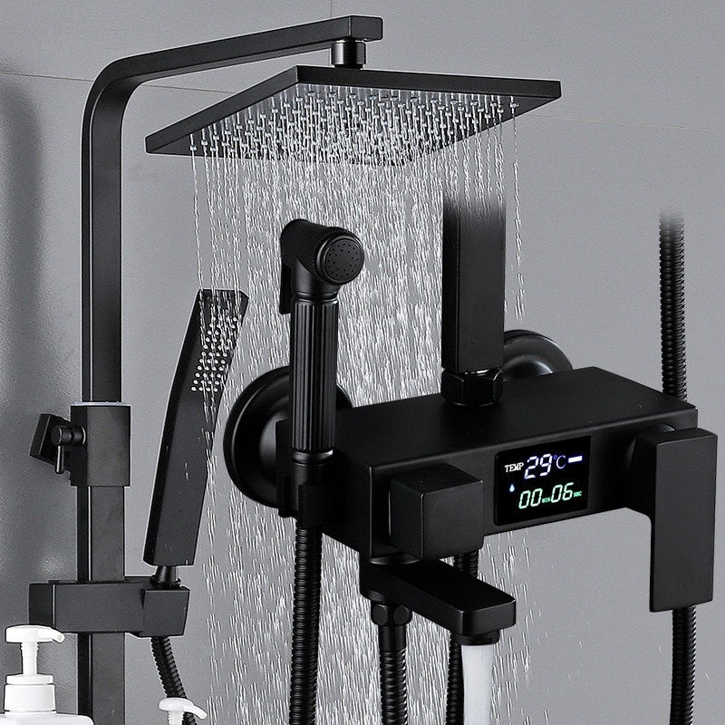 【Ships From：Ru】Bathroom Shower System Black Gold Handheld Shower Set Smart Thermostatic Digital Display Black Shower Head