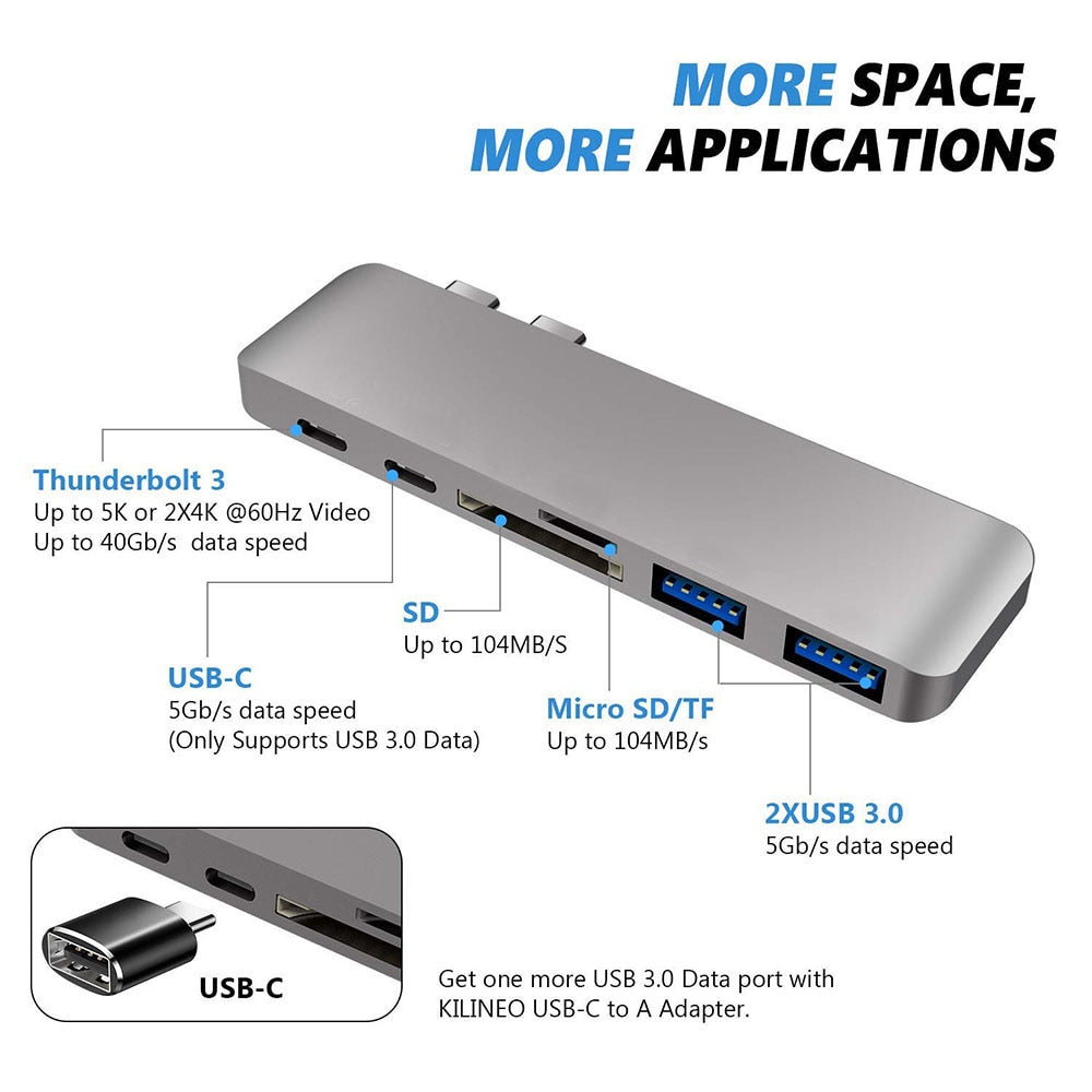 6 in 1 Aluminum USB-C Hub