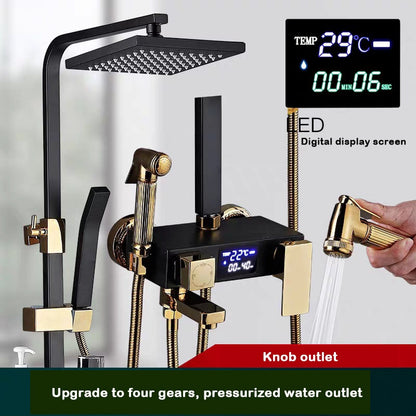 【Ships From：Ru】Bathroom Shower System Black Gold Handheld Shower Set Smart Thermostatic Digital Display Black Shower Head