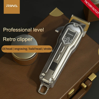 Riwa Hair Clipper Professional LED Display Steel Blades Haircut Kit Men Cordless Hair Trimmer With Barber Leather Suitcase