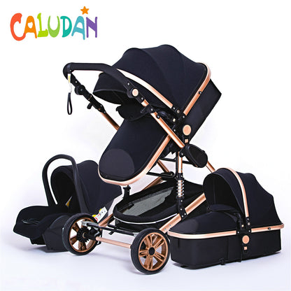 High Landscape Baby Stroller 3 in 1 With Car Seat Pink Stroller Luxury Travel Pram Car seat and Stroller Baby Carrier Pushchair