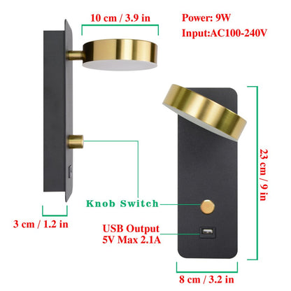 9W dimming wall lamp with USB