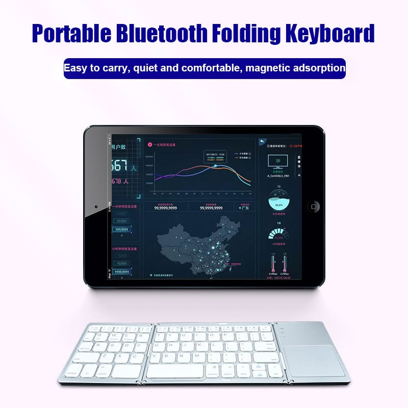 Clavier Bluetooth pliable sans fil avec pavé tactile pour Windows, Android, IOS, téléphone, mini clavier à boutons multifonctions