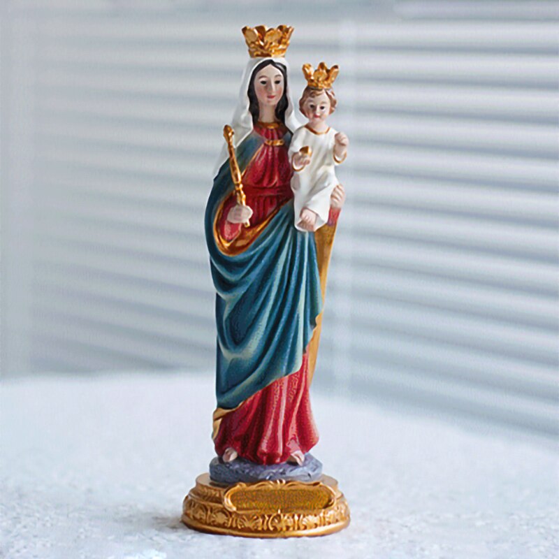 High Quality Hand Carved Christian Mary Figurine Virgin Maria Statue Catholic With Baby Jesus Religious Home Decor Retro Luxury