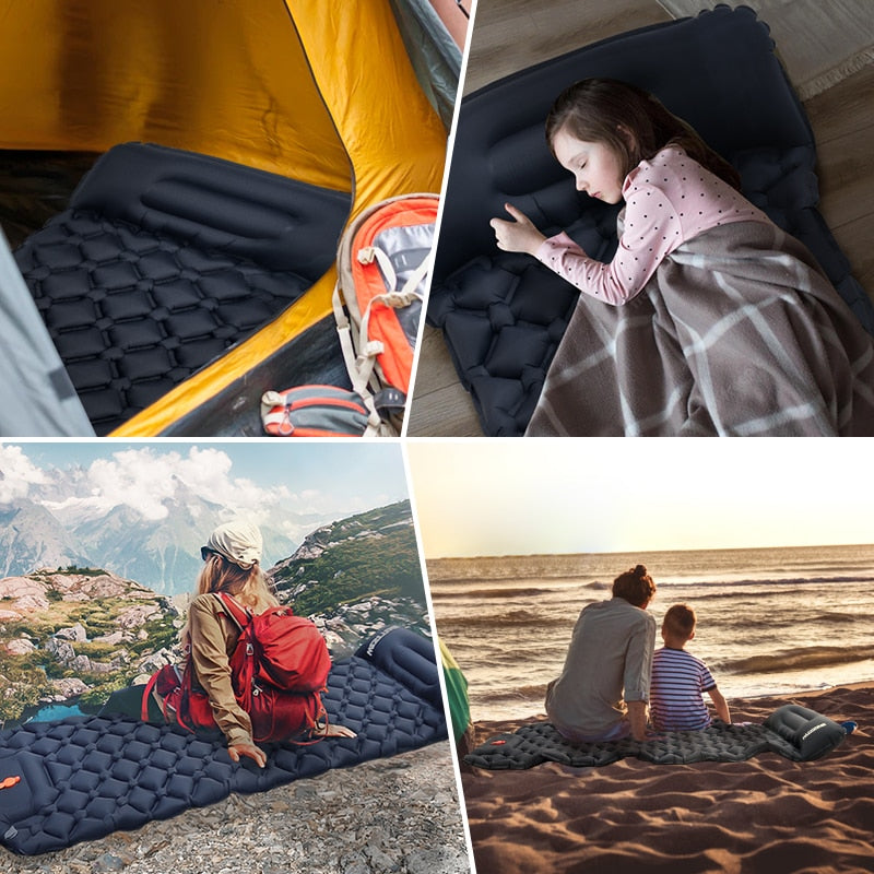 Camping en plein air matelas de couchage matelas gonflable tapis de voyage lit pliant avec oreillers tapis d'air ultraléger pompe de gonflage intégrée