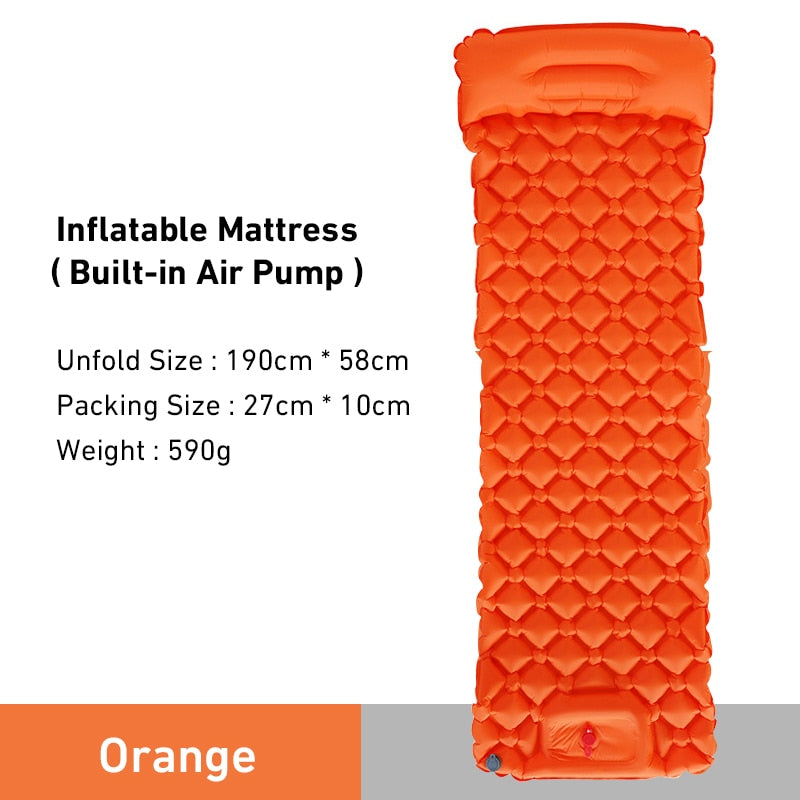 Outdoor Camping Sleeping Pad Inflatable Mattress Travel Mat Folding Bed with Pillows Ultralight Air Mat Built-in Inflator Pump