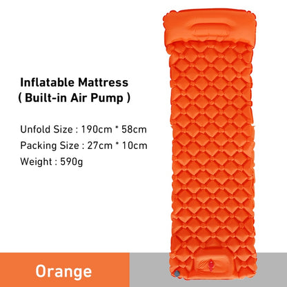 Outdoor Camping Sleeping Pad Inflatable Mattress Travel Mat Folding Bed with Pillows Ultralight Air Mat Built-in Inflator Pump