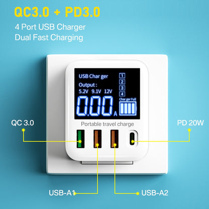 USB Wall Charger 4 Port With LED Display