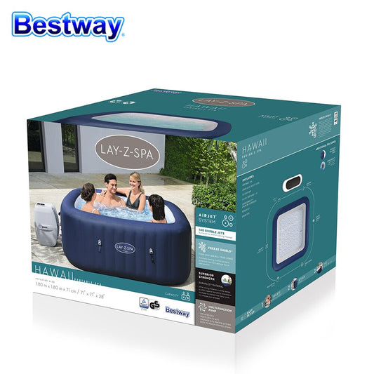 Bestway 60021 نفخ حوض الاستحمام الساخن الأصلي نظام تدليك الفقاعات لمدة 4-6 بالغين في الهواء الطلق حوض سبا حوض سباحة