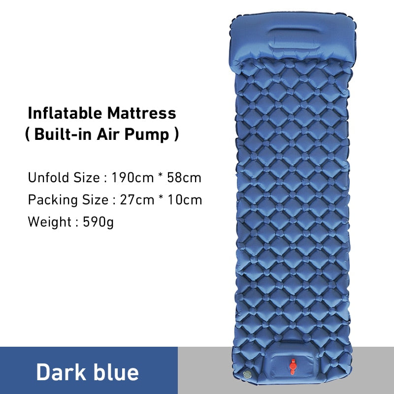 Outdoor Camping Sleeping Pad Inflatable Mattress Travel Mat Folding Bed with Pillows Ultralight Air Mat Built-in Inflator Pump