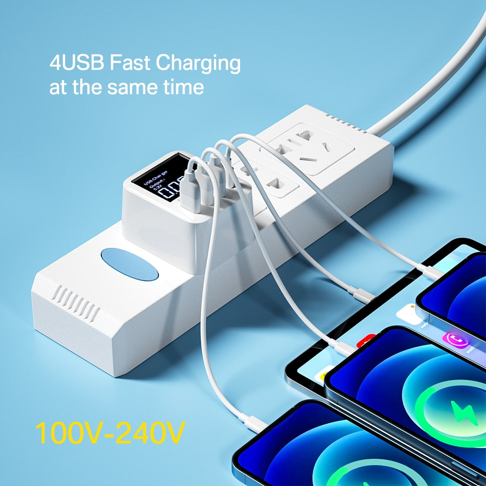 USB Wall Charger 4 Port With LED Display