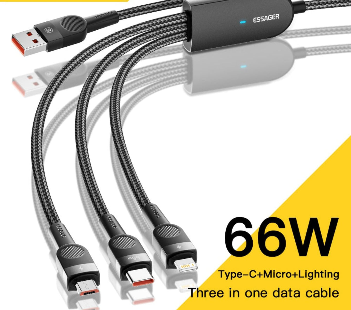 6A 66W 3 in 1 USB C Cable