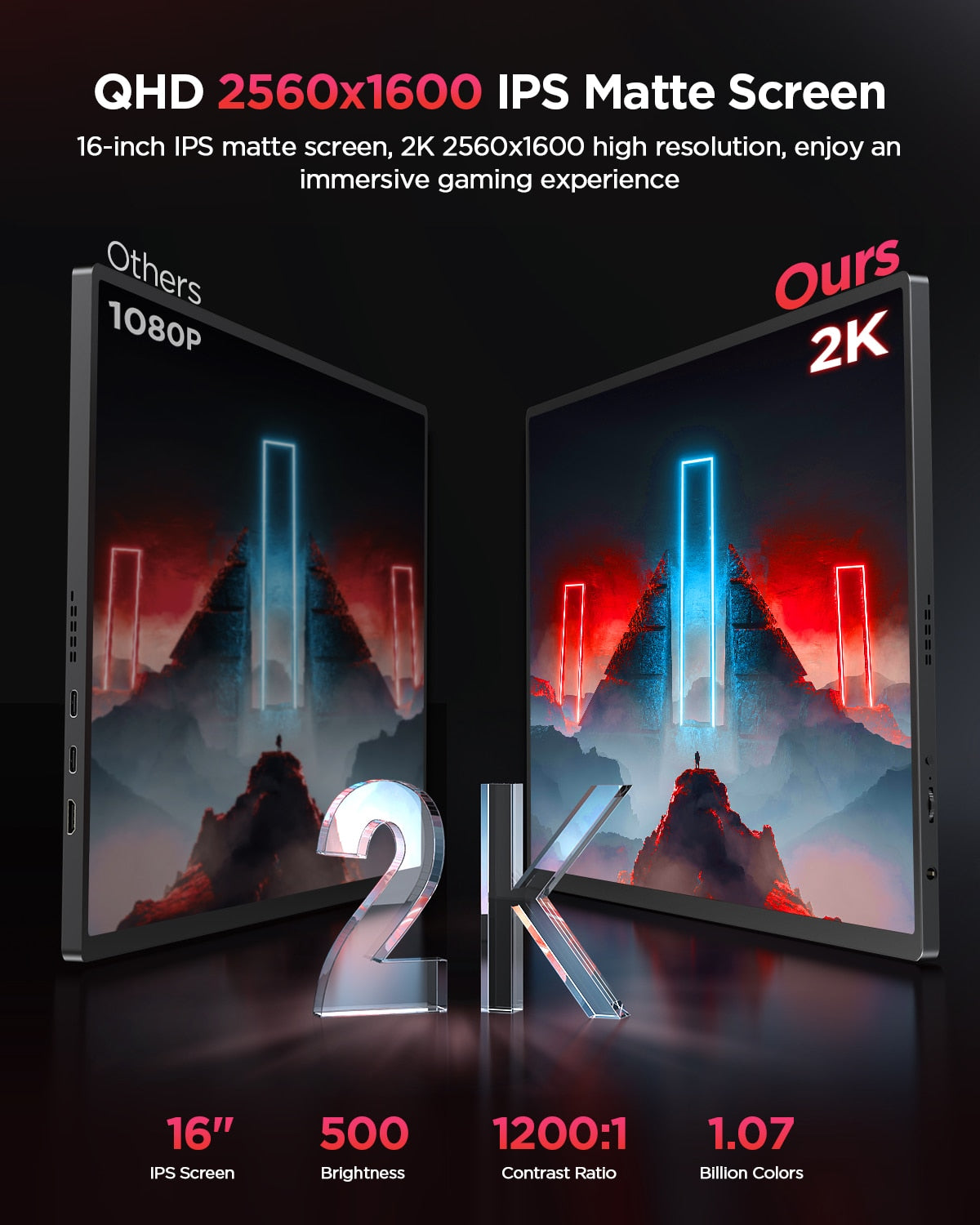 2K Portable Monitor 2560*1600 16:10 100RGB 500Cd/m² 120Hz 