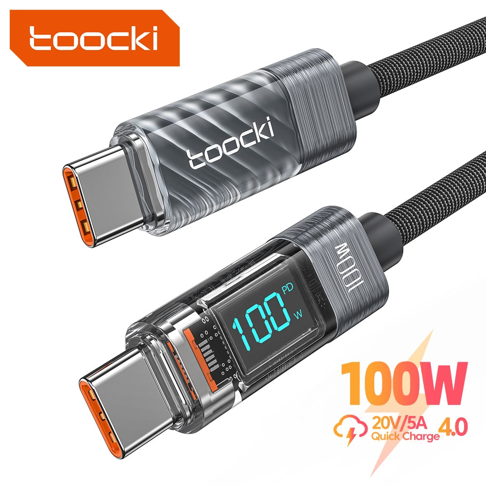 Toocki 100W شفاف USB C إلى النوع C.