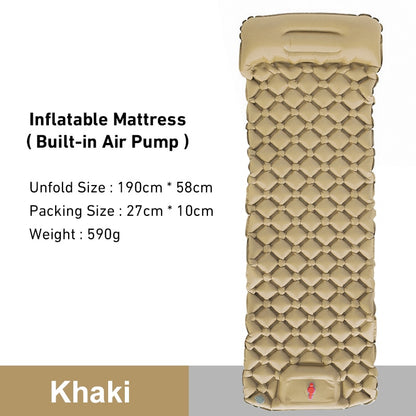 Outdoor Camping Sleeping Pad Inflatable Mattress Travel Mat Folding Bed with Pillows Ultralight Air Mat Built-in Inflator Pump