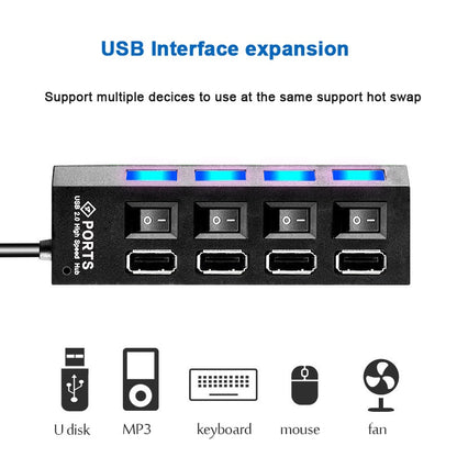 USB HUB 2.0 USB 2.0 HUB Multi USB Splitter Hub Use Power Adapter 4/7 Port Multiple Expander 2.0 USB HUB with Switch for PC