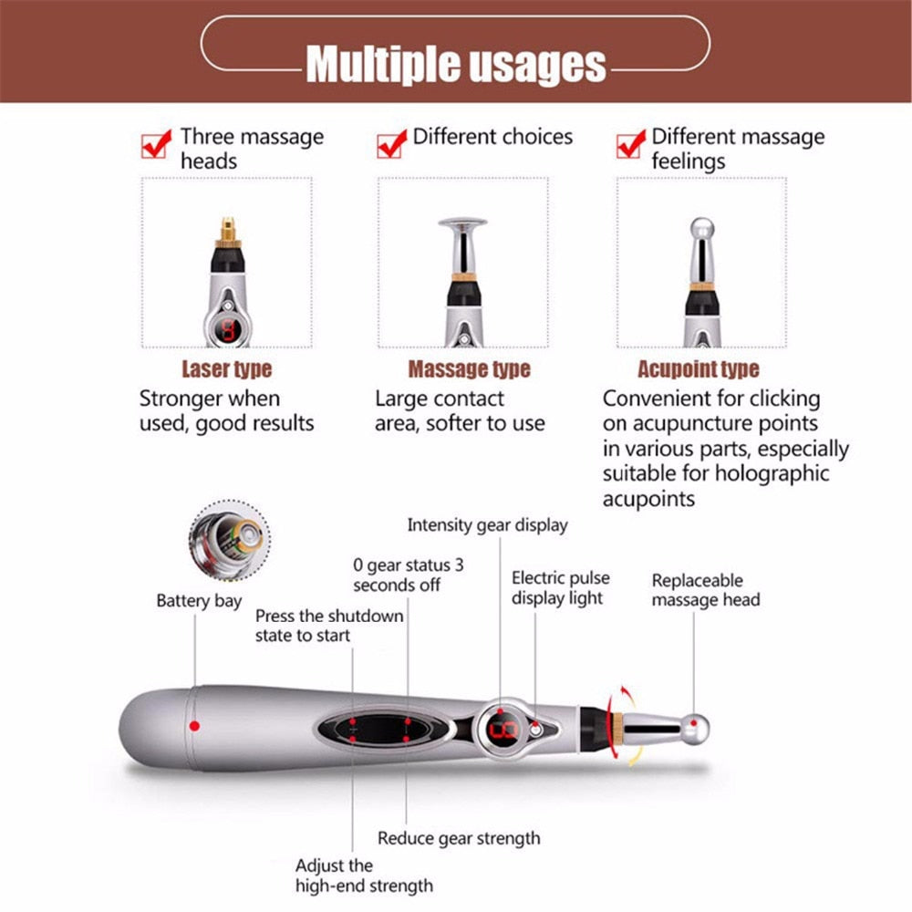 Le plus récent stylo d'acupuncture électronique méridiens électriques thérapie au Laser guérir stylo de Massage corps méridien énergie stylo soulagement de la douleur outils