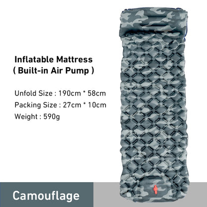 Outdoor Camping Sleeping Pad Inflatable Mattress Travel Mat Folding Bed with Pillows Ultralight Air Mat Built-in Inflator Pump