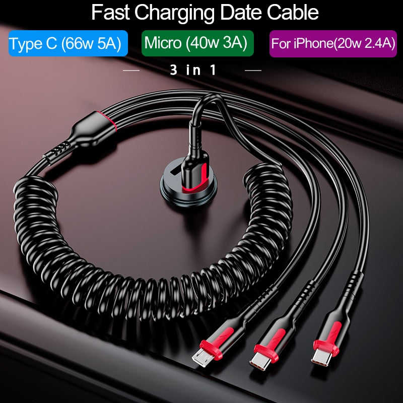 3A Micro USB Spring Car Cable