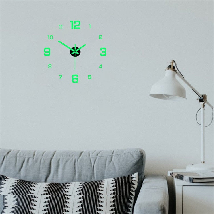 EW créatif Simple horloge numérique lumineuse bricolage horloge murale silencieuse étude salon sans poinçon autocollant mural horloge