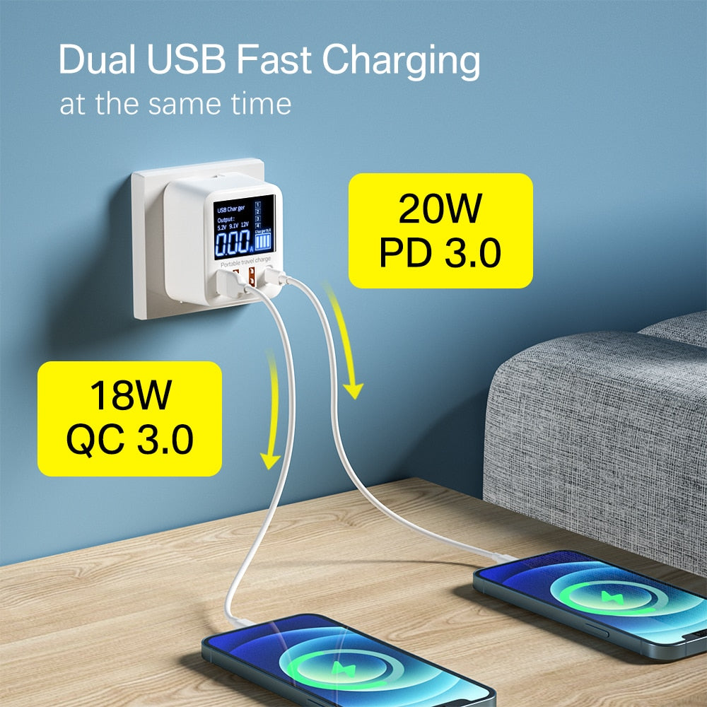 USB Wall Charger 4 Port With LED Display