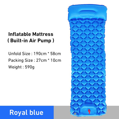 Outdoor Camping Sleeping Pad Inflatable Mattress Travel Mat Folding Bed with Pillows Ultralight Air Mat Built-in Inflator Pump