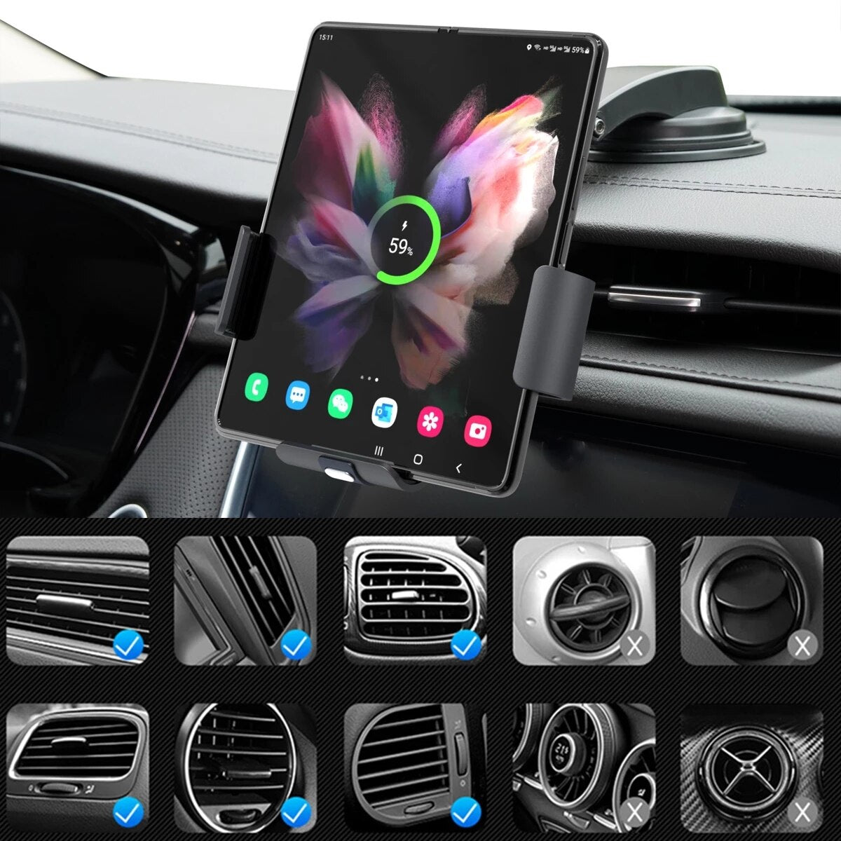 15W Car Wireless Charger For Fold/Tablet