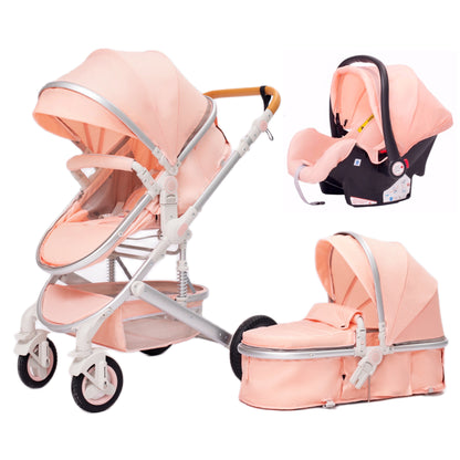 High Landscape Baby Stroller 3 in 1 With Car Seat Pink Stroller Luxury Travel Pram Car seat and Stroller Baby Carrier Pushchair