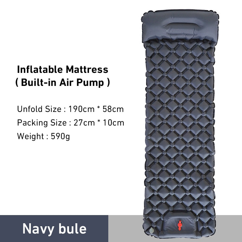 Outdoor Camping Sleeping Pad Inflatable Mattress Travel Mat Folding Bed with Pillows Ultralight Air Mat Built-in Inflator Pump